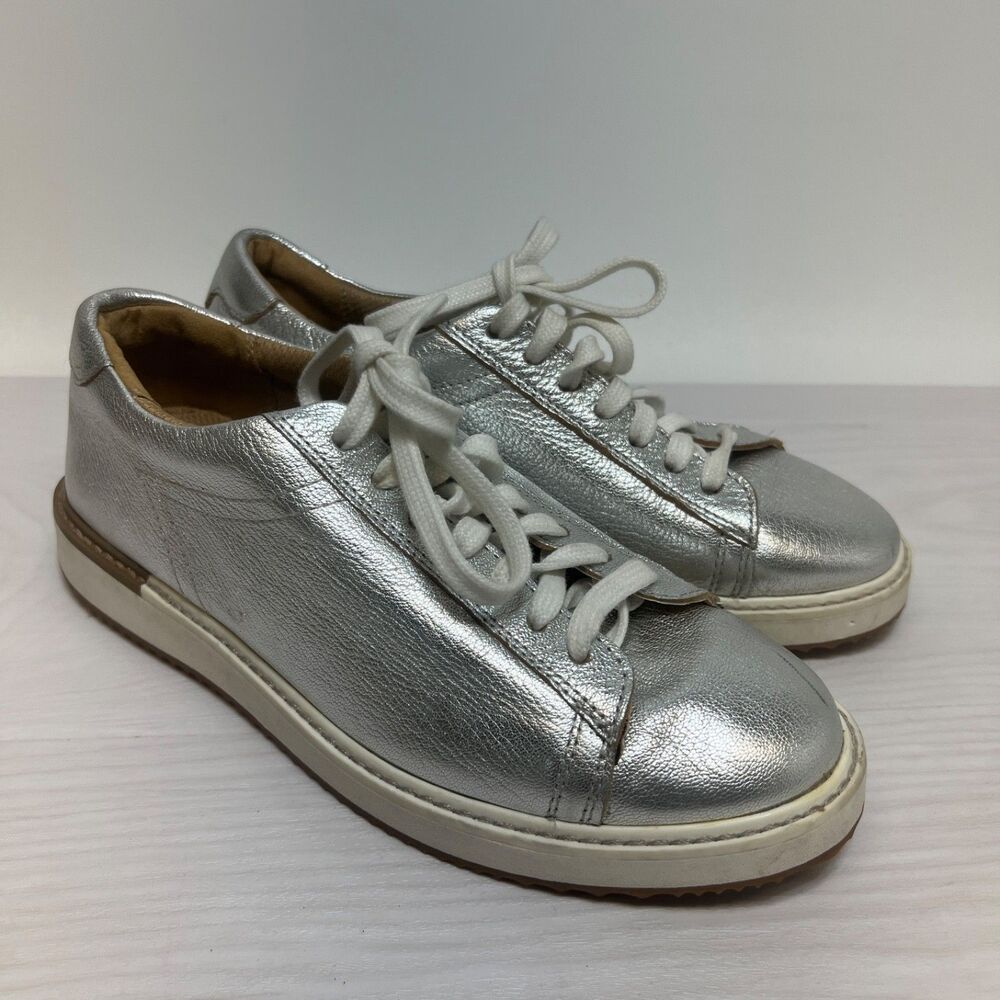 Hush Puppies Women's Sabine Sneaker Silver Metallic Leather 8 M Shoes